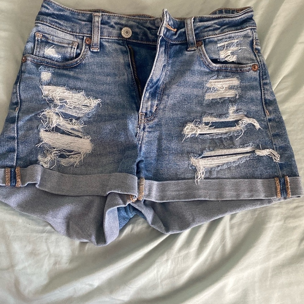 American Eagle Blue Jean Shorts High-Waisted Distressed